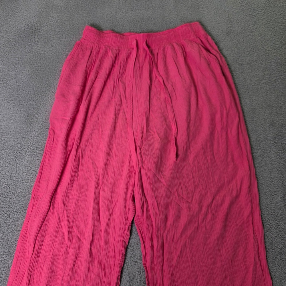Alfred Dunner Womens 16W Pants Pink Crinkle Wide Leg Elastic Waist Drawstring